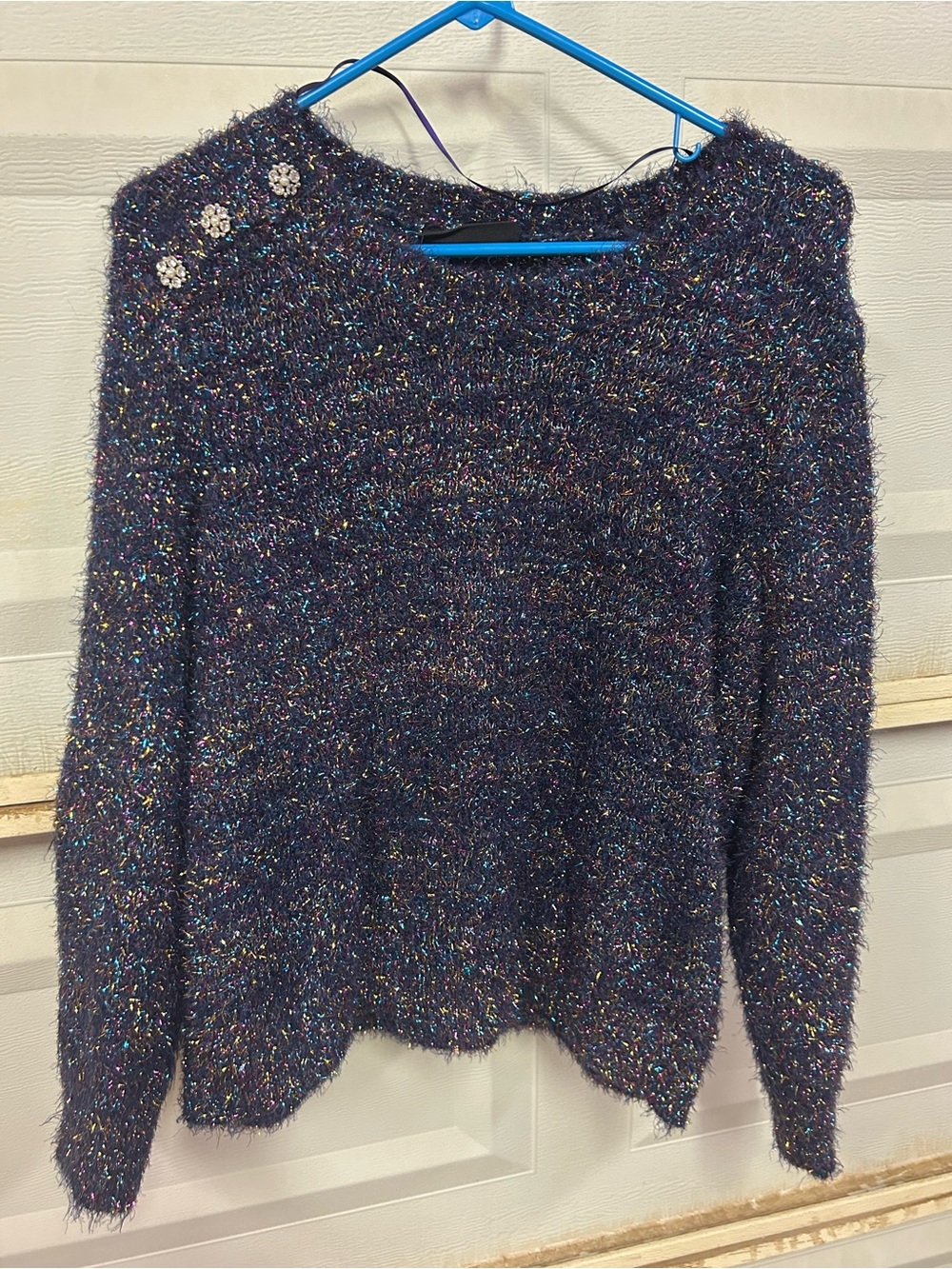 Lane Bryant Midnight Multi Sparkle Crewneck with Shoulder Embellishments